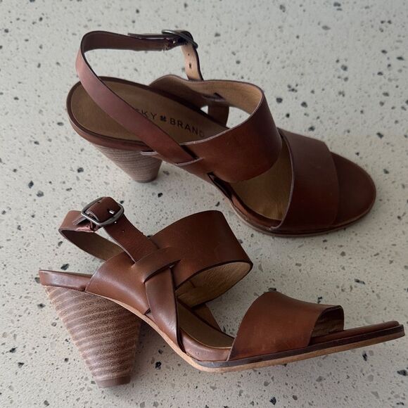 Lucky Brand Veneesha Women's Brown Leather Strappy Cone Heel Sandals Boho Size 5 - Picture 1 of 12